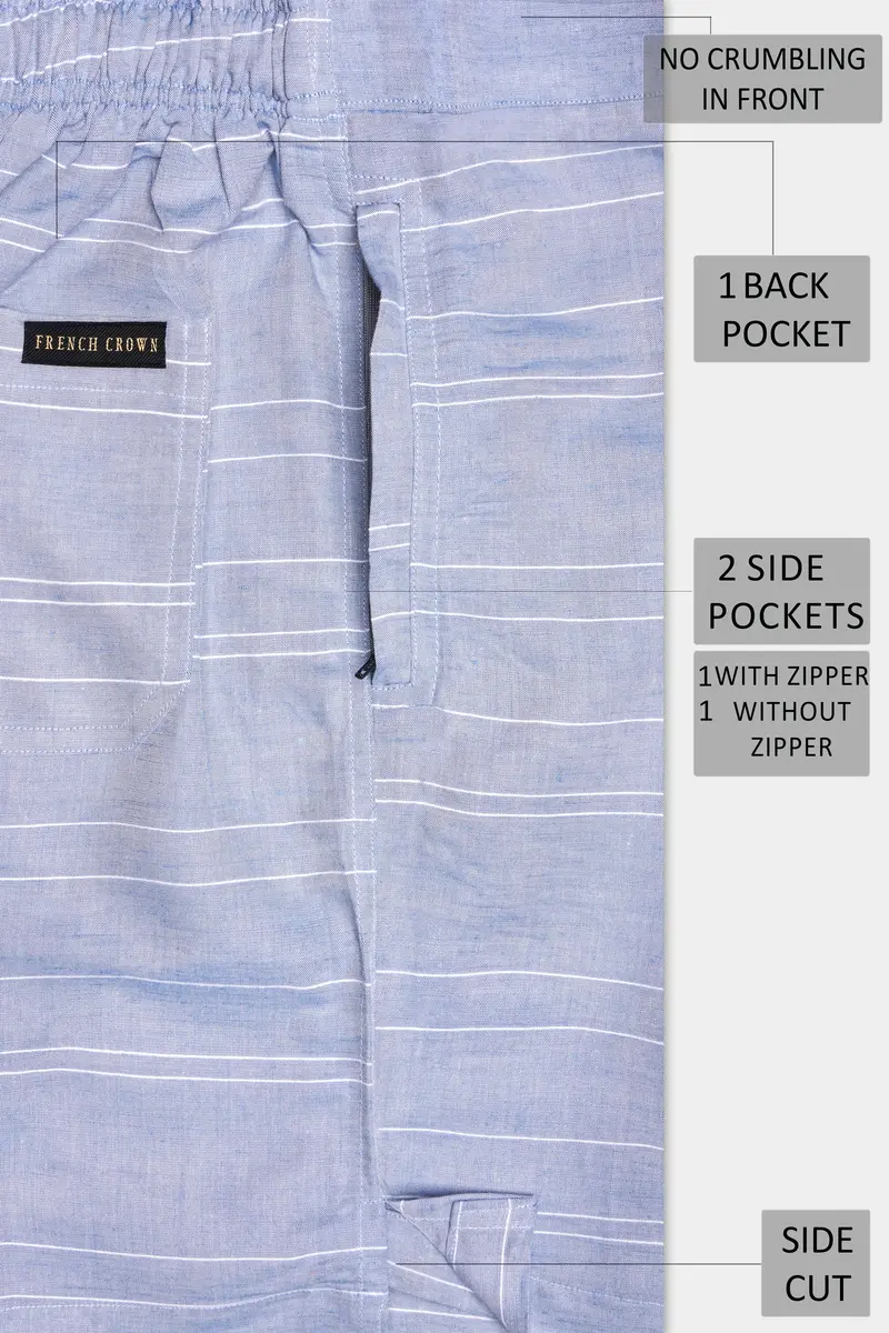 Heather Blue Striped Luxurious Linen Shorts 6