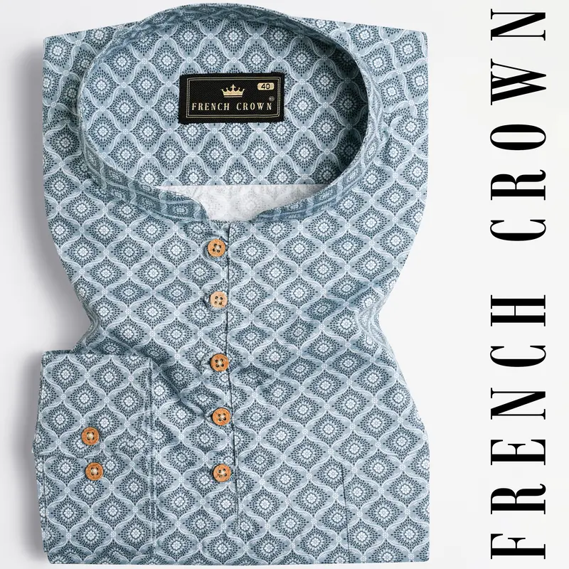 Heather Gray And White Indian Printed Premium Cotton Kurta Shirt 1