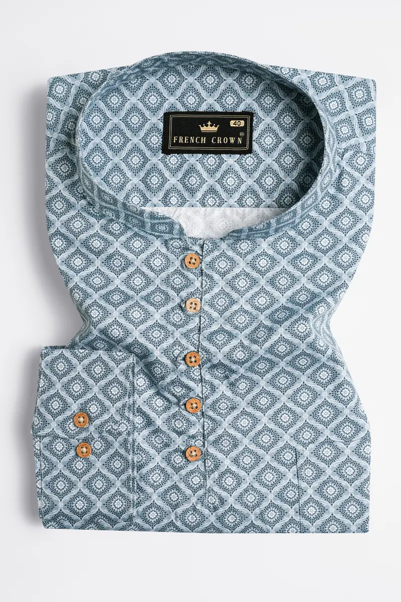Heather Gray And White Indian Printed Premium Cotton Kurta Shirt 2