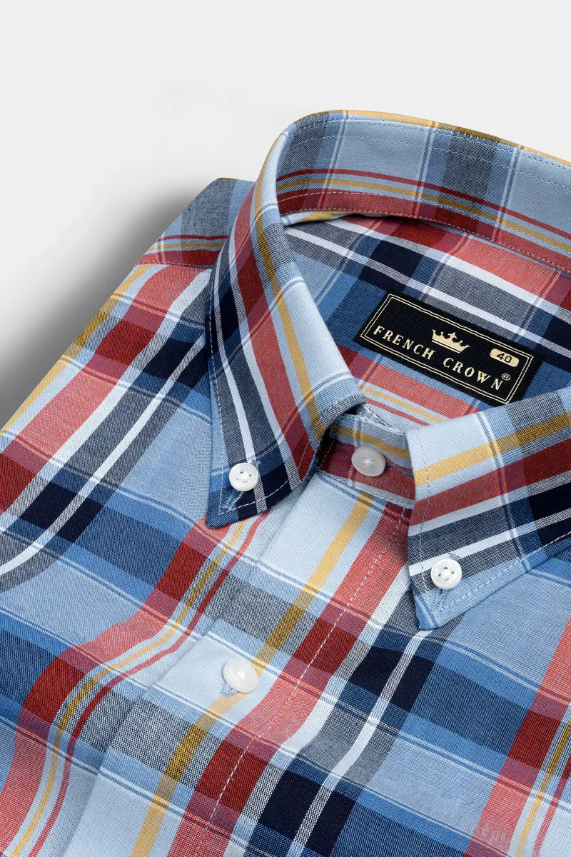 Heather Gray With Poppy Red And Rock Blue Plaid Super Soft Poplin Shirt 1