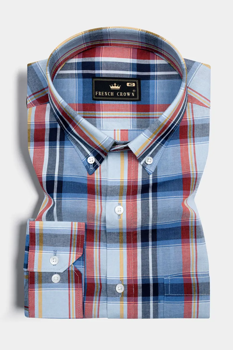 Heather Gray With Poppy Red And Rock Blue Plaid Super Soft Poplin Shirt 3