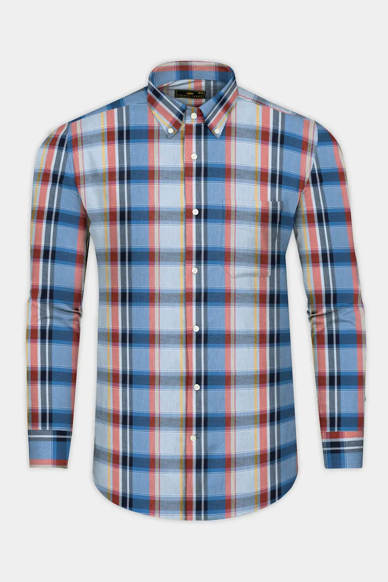 Heather Gray With Poppy Red And Rock Blue Plaid Super Soft Poplin Shirt 4