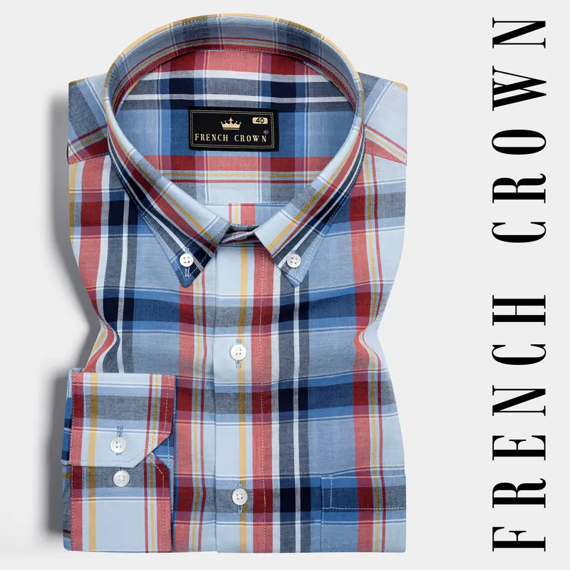 Heather Gray With Poppy Red And Rock Blue Plaid Super Soft Poplin Shirt 6