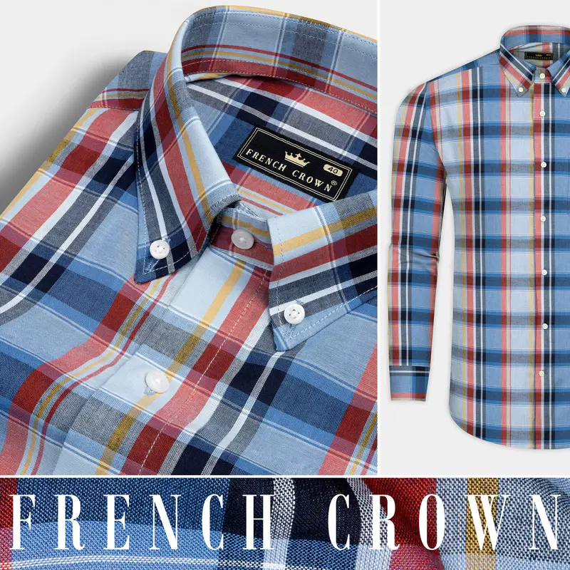 Heather Gray With Poppy Red And Rock Blue Plaid Super Soft Poplin Shirt 9