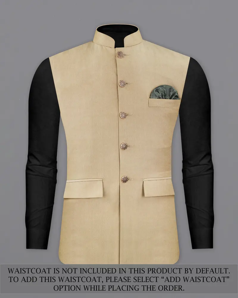 Heathered Light Brown Cross Placket Bandhgala Suit 14