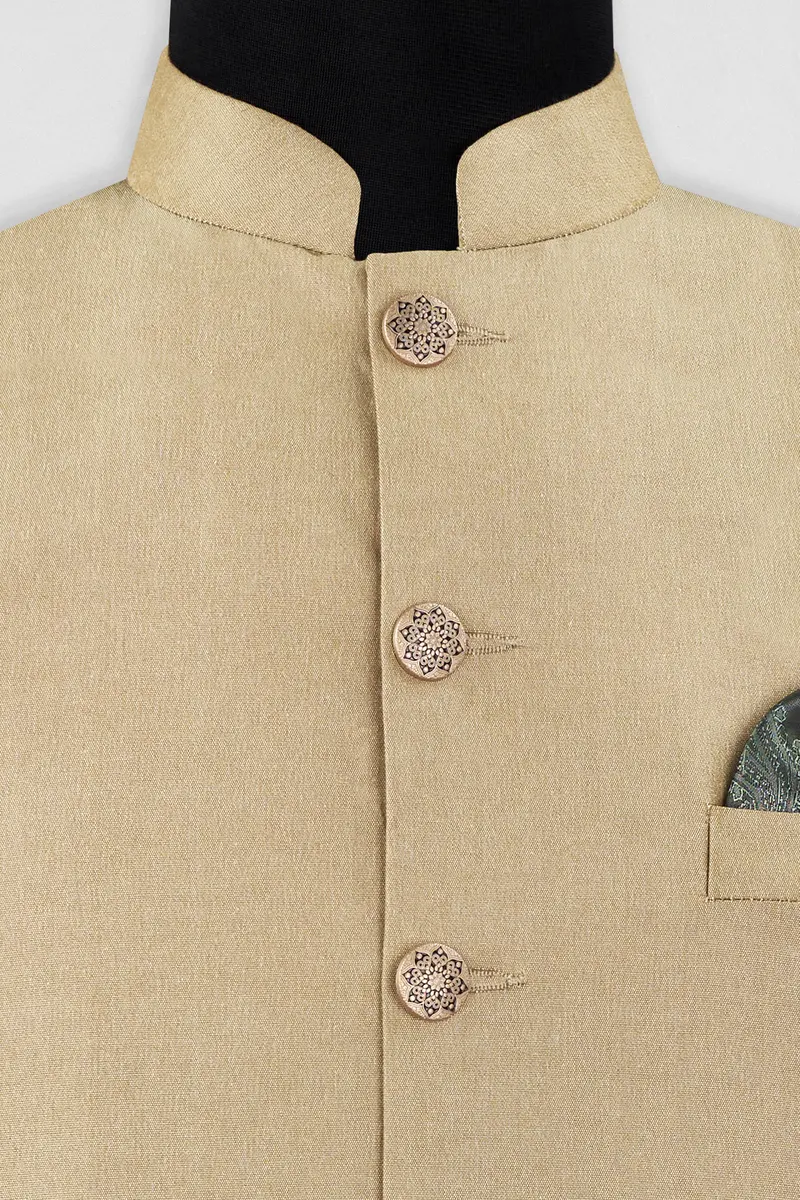 Heathered Light Brown Cross Placket Bandhgala Suit 16