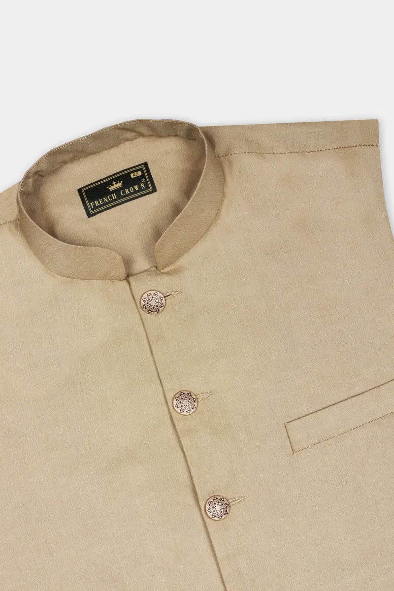 Heathered Light Brown Cross Placket Bandhgala Suit 17