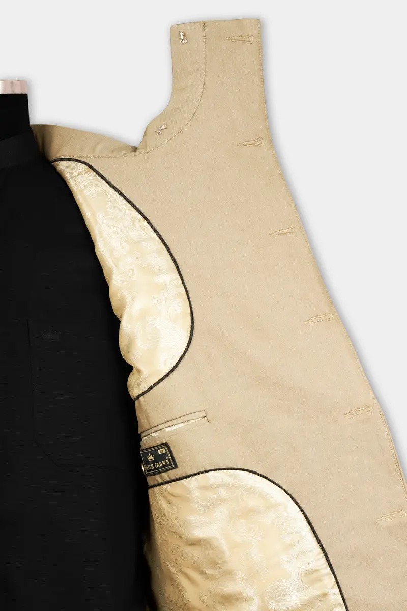 Heathered Light Brown Cross Placket Bandhgala Suit 6