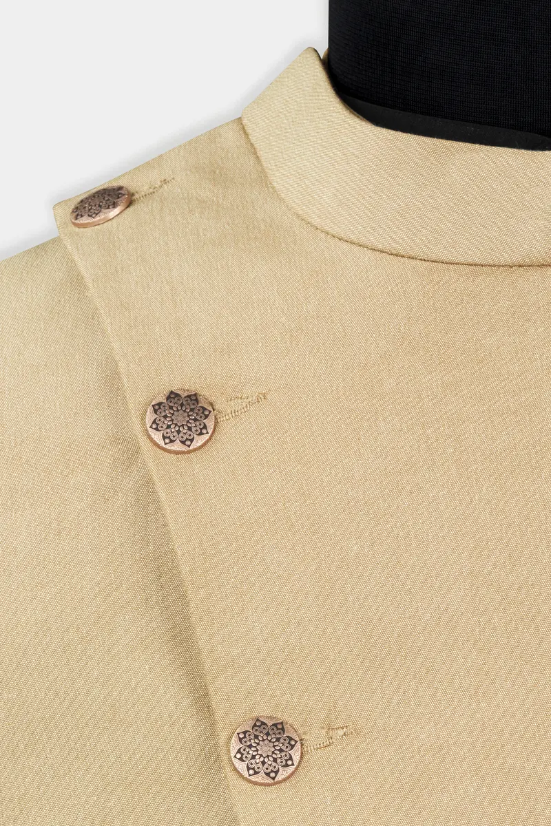 Heathered Light Brown Cross Placket Bandhgala Suit 7