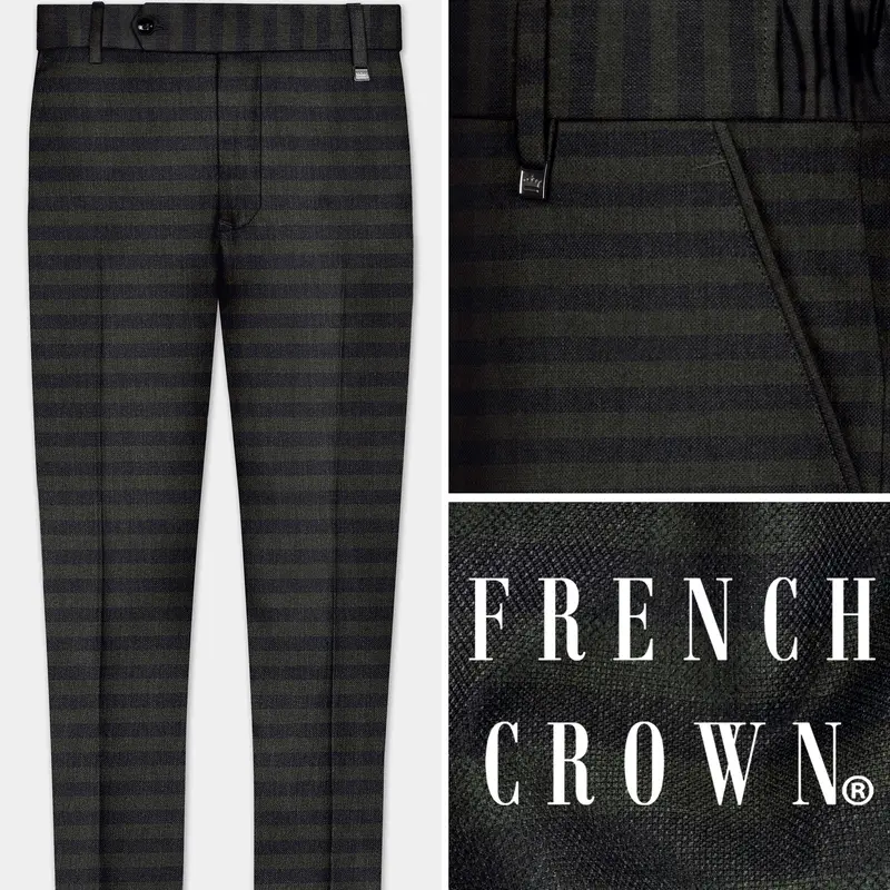 Heavy Green With Black Striped Wool Blend Pant 1