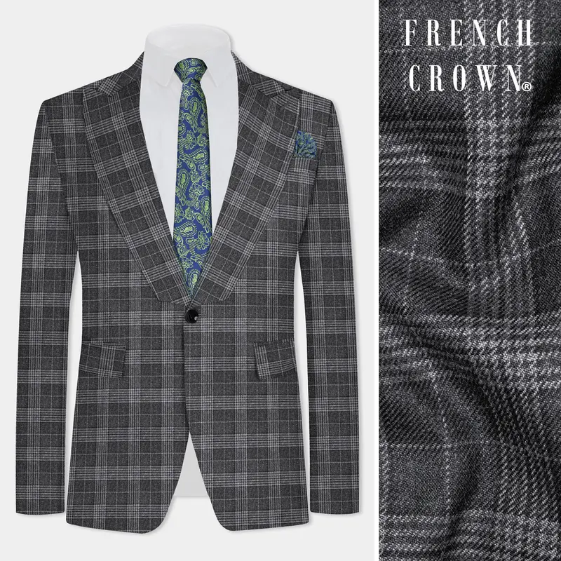 Heavy Metal Gray Plaid Wool Blend Blazer 1