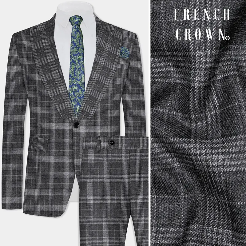 Heavy Metal Gray Plaid Wool Blend Suit 1