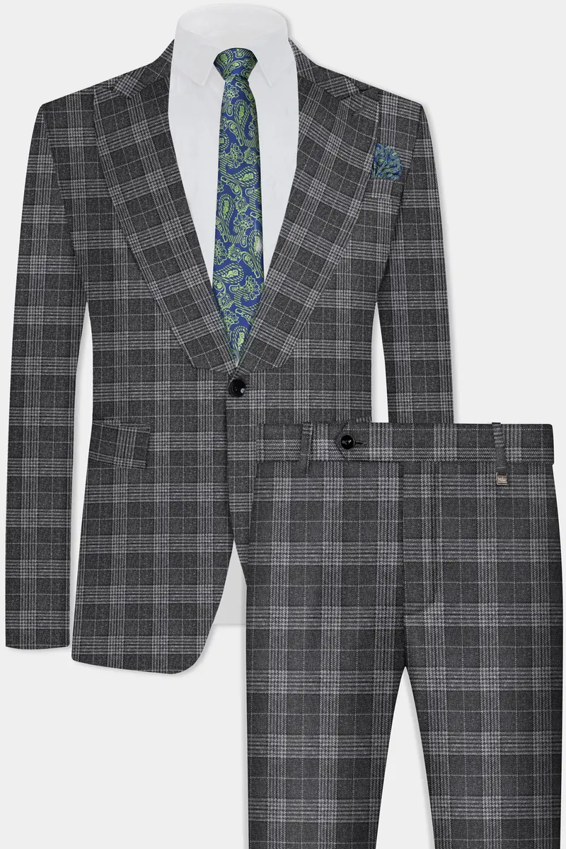 Heavy Metal Gray Plaid Wool Blend Suit 2