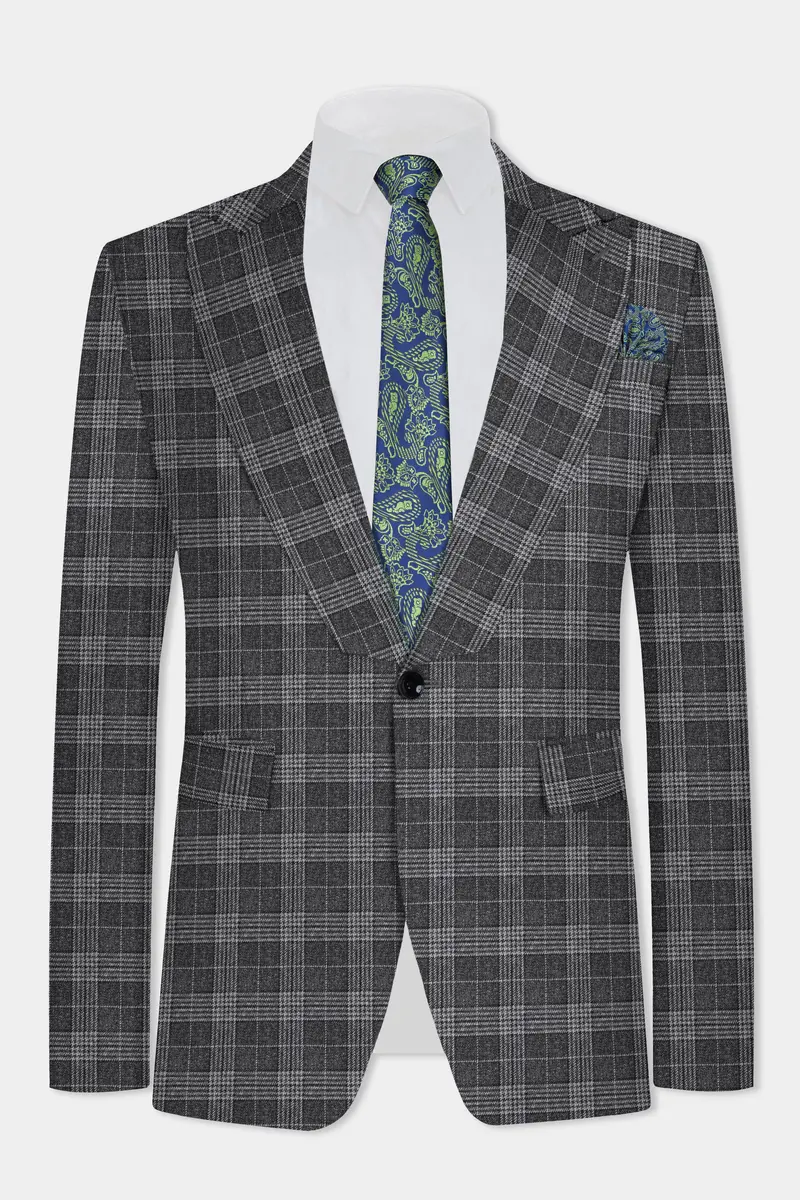 Heavy Metal Gray Plaid Wool Blend Suit 8