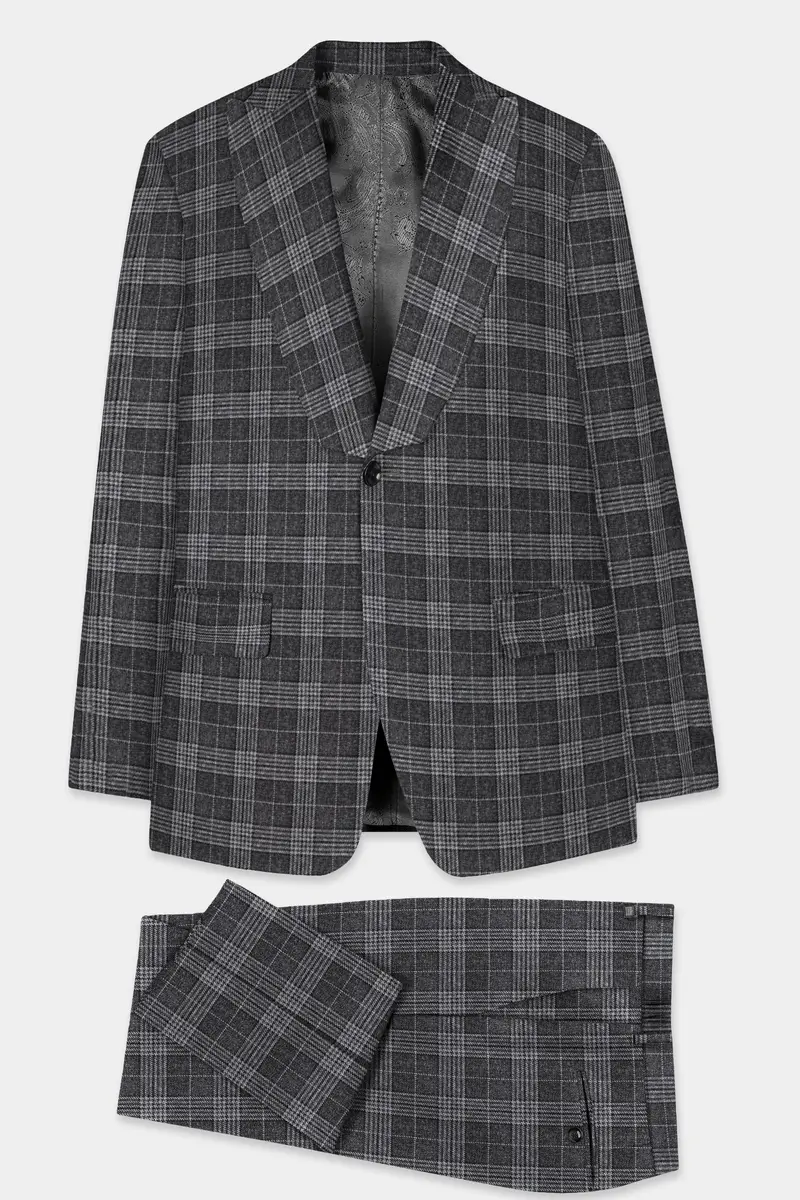 Heavy Metal Gray Plaid Wool Blend Suit 9