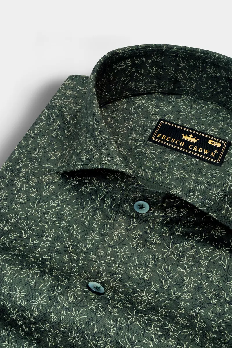 Heavy Metal Green Flowers Printed Oxford Shirt 1