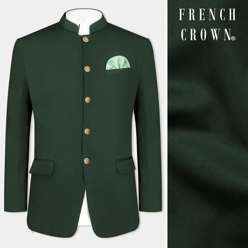 Heavy Metal Green Premium Cotton Bandhgala Stretchable Traveler Blazer 1