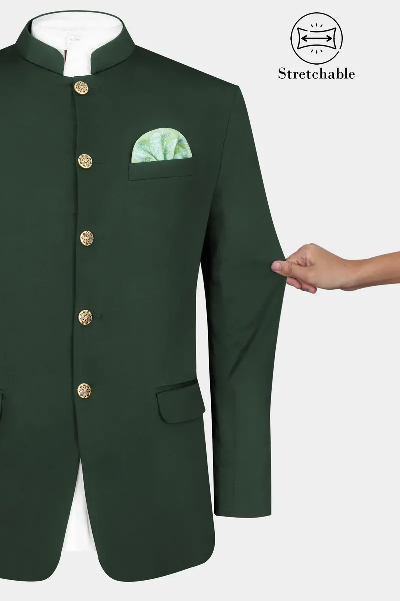 Heavy Metal Green Premium Cotton Bandhgala Stretchable Traveler Blazer 4