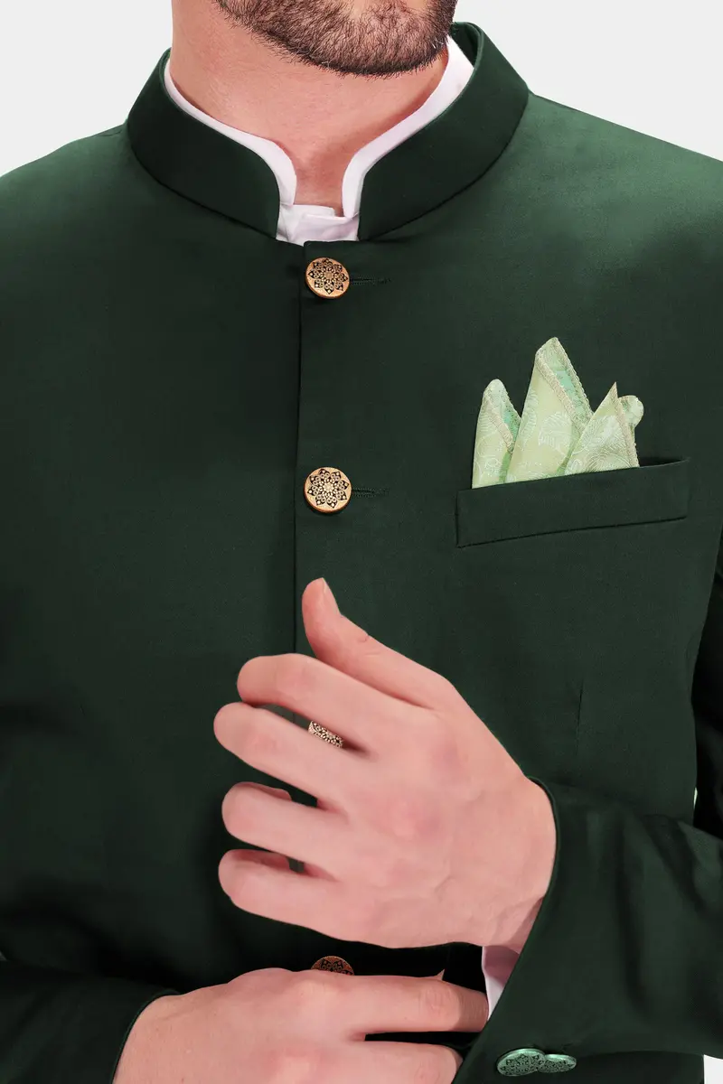 Heavy Metal Green Premium Cotton Bandhgala Stretchable Traveler Blazer 8