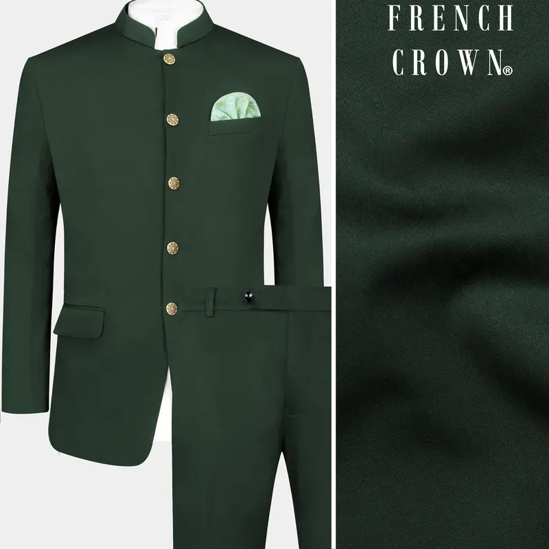 Heavy Metal Green Premium Cotton Bandhgala Stretchable Traveler Suit 1