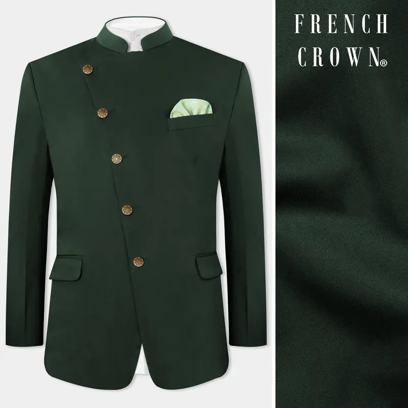 Heavy Metal Green Premium Cotton Cross Placket Bandhgala Stretchable Traveler Blazer 1
