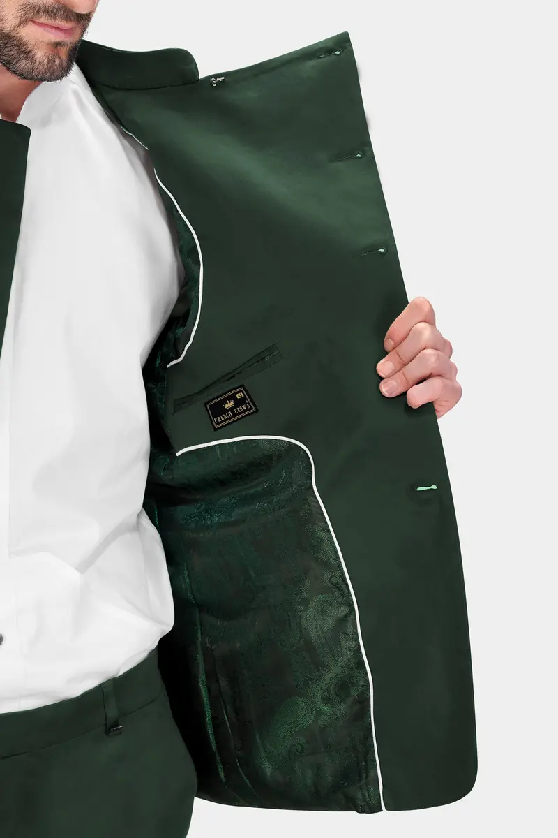 Heavy Metal Green Premium Cotton Cross Placket Bandhgala Stretchable Traveler Blazer 5