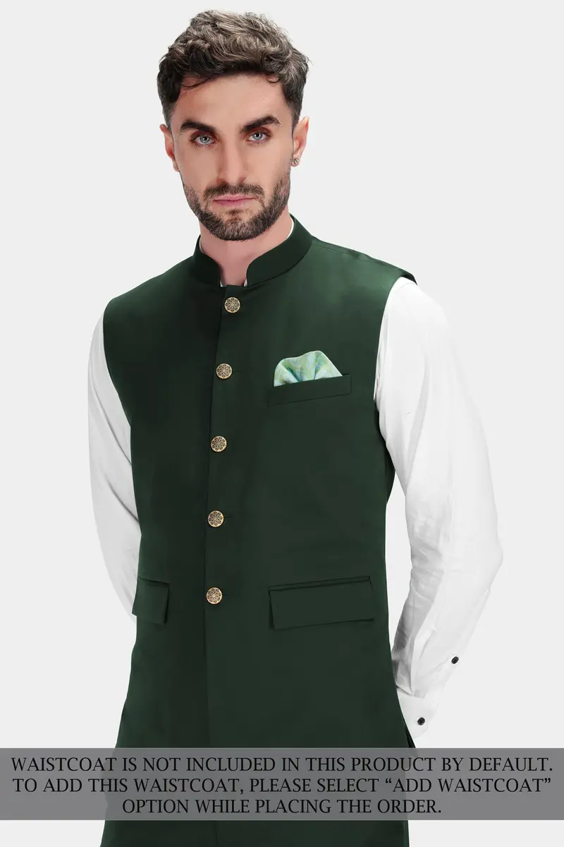Heavy Metal Green Premium Cotton Cross Placket Bandhgala Stretchable Traveler Suit 10