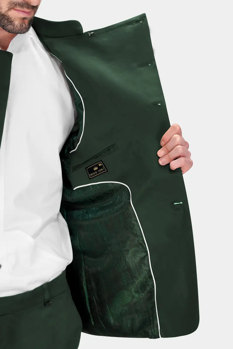 Heavy Metal Green Premium Cotton Cross Placket Bandhgala Stretchable Traveler Suit 4