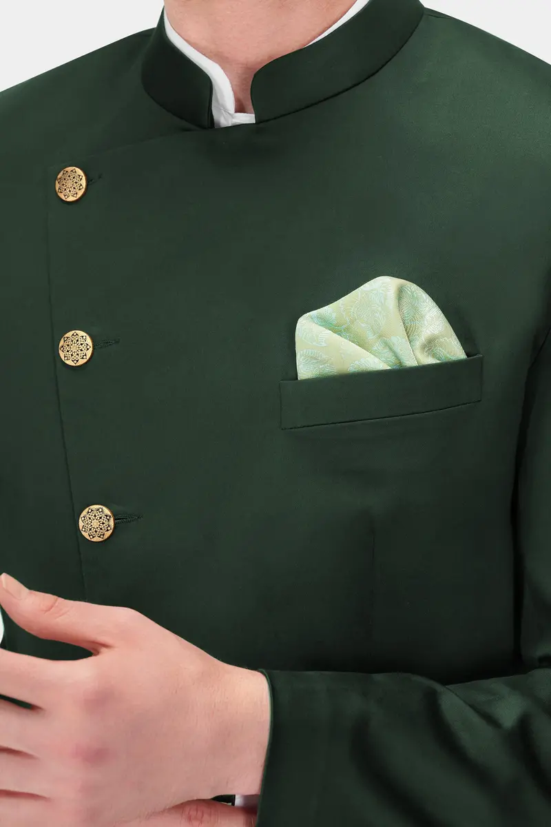 Heavy Metal Green Premium Cotton Cross Placket Bandhgala Stretchable Traveler Suit 5