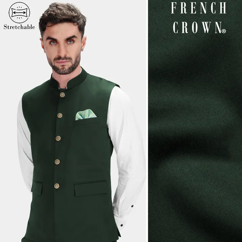 Heavy Metal Green Premium Cotton Stretchable Traveler Nehru Jacket 1
