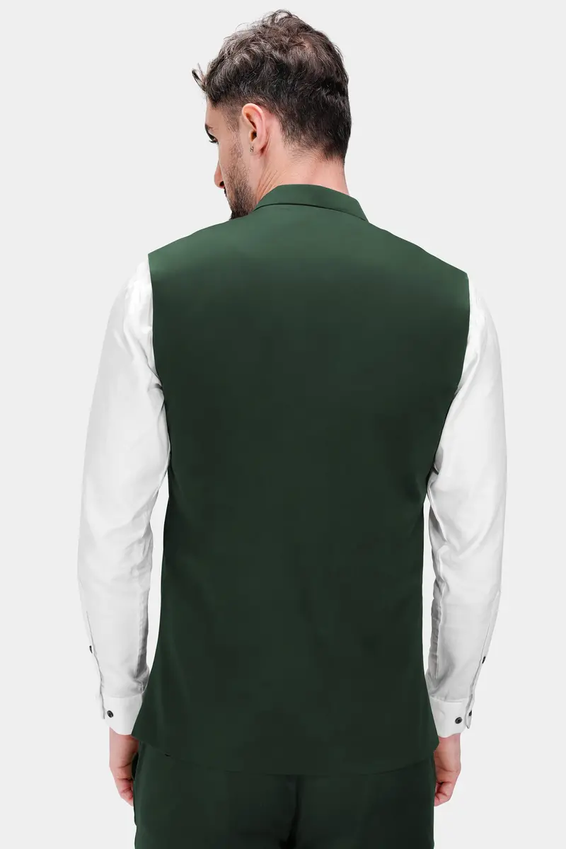 Heavy Metal Green Premium Cotton Stretchable Traveler Nehru Jacket 4