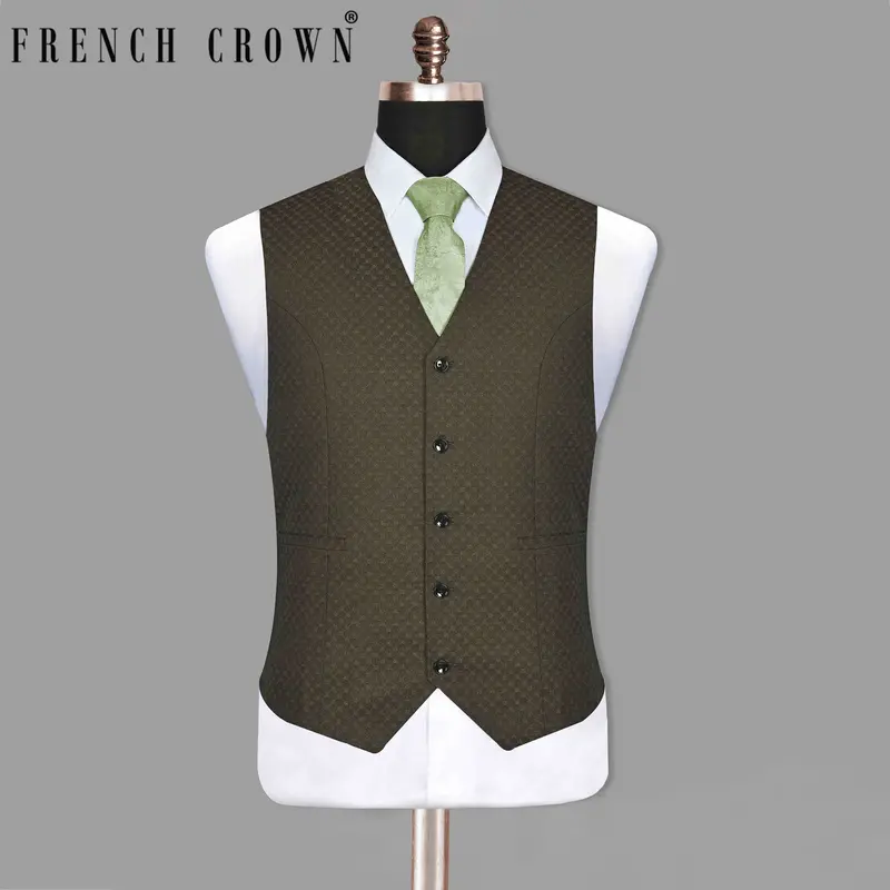 Heena Green Textured Wool Blend Waistcoat 1