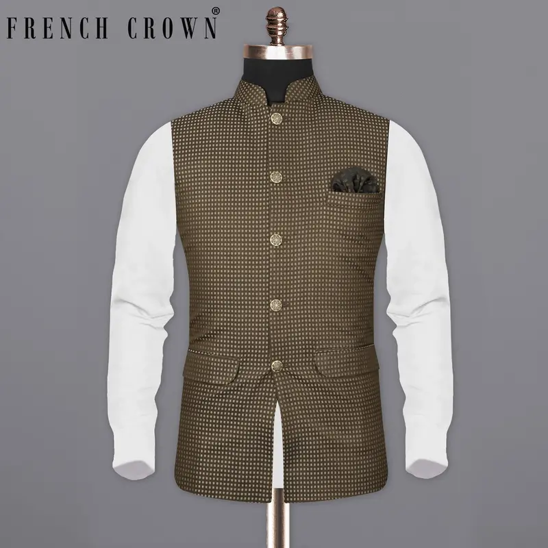 Hemlock Brown Geometric Textured Nehru Jacket 1