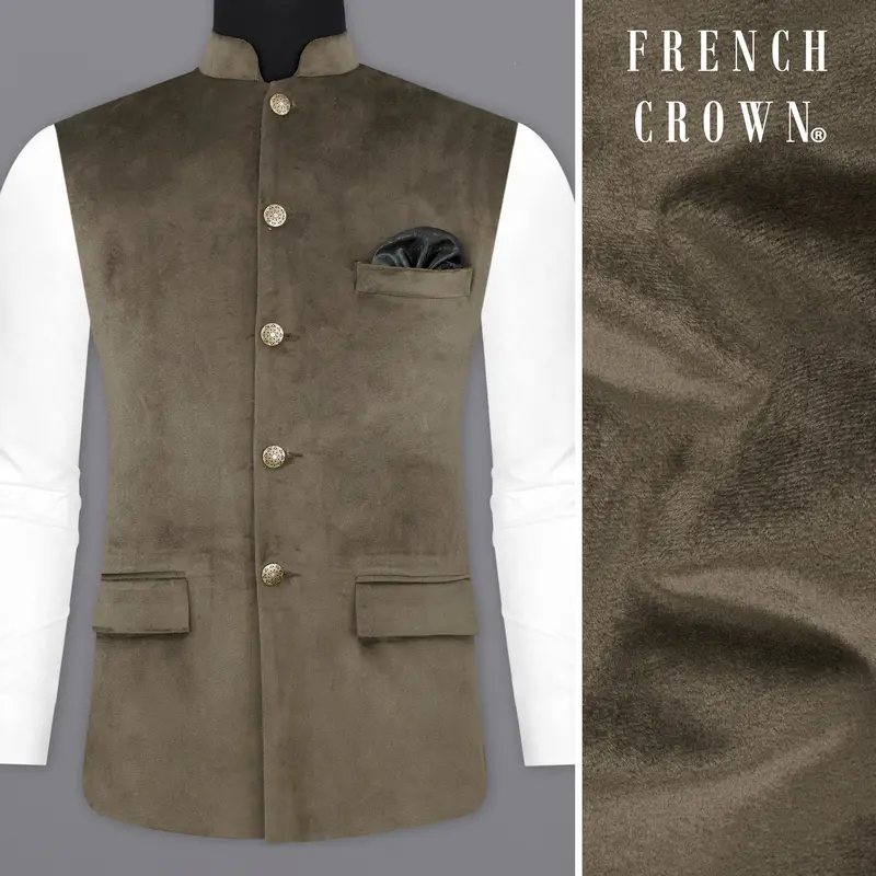 Hemlock Brown Velvet Designer Nehru Jacket 1