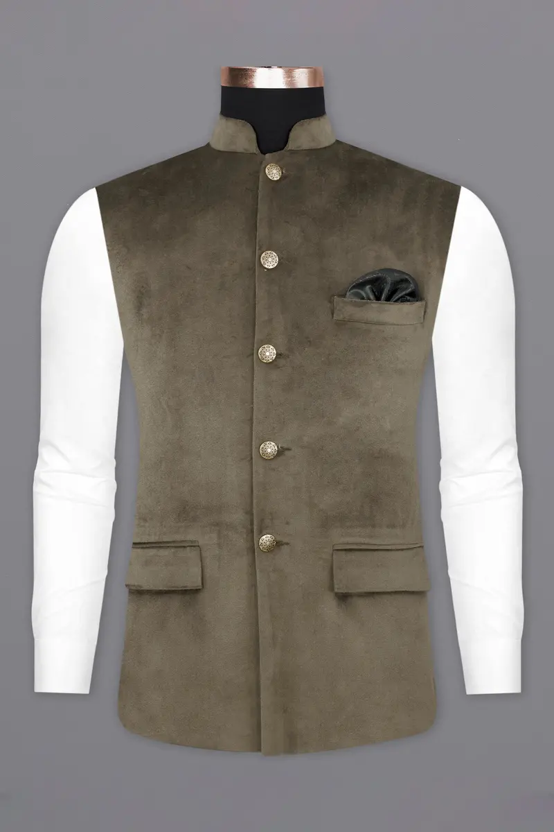 Hemlock Brown Velvet Designer Nehru Jacket 2
