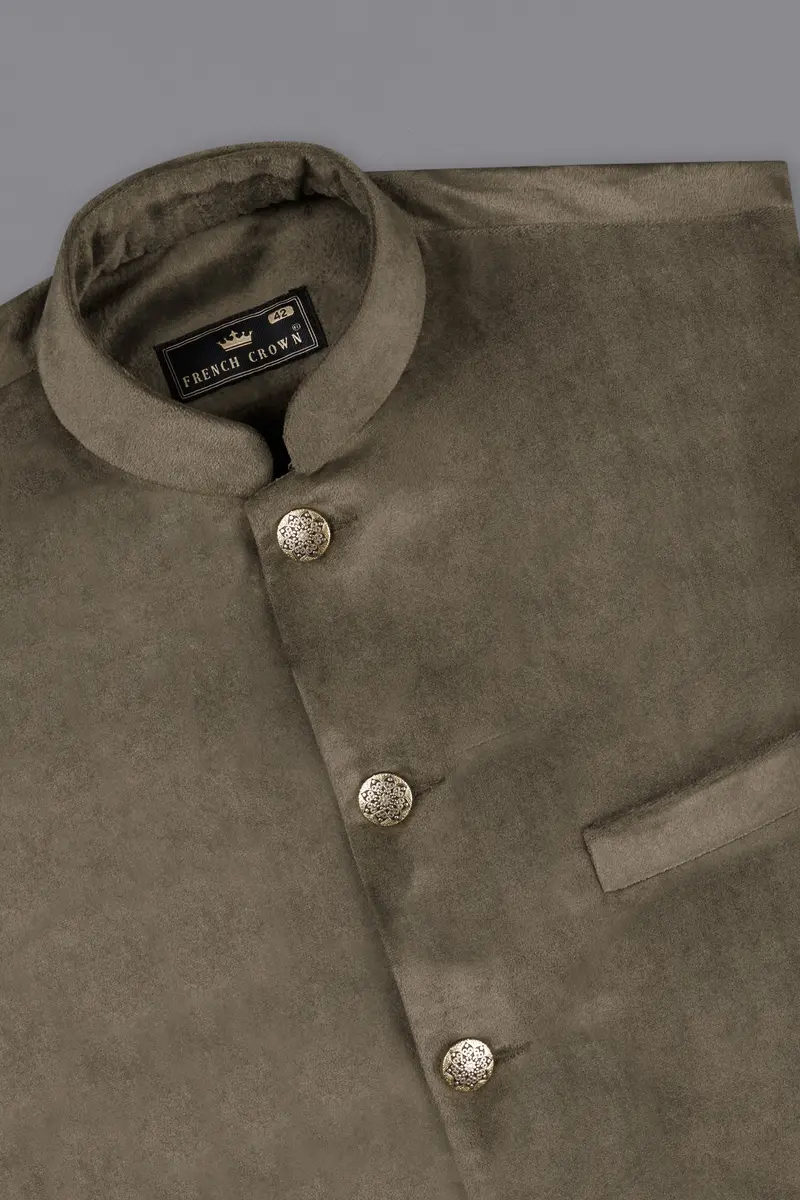 Hemlock Brown Velvet Designer Nehru Jacket 4