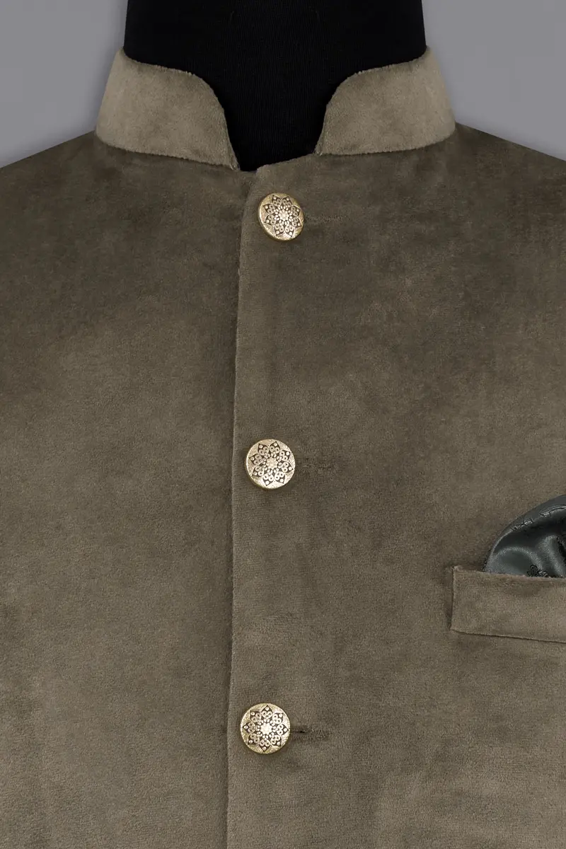 Hemlock Brown Velvet Designer Nehru Jacket 5