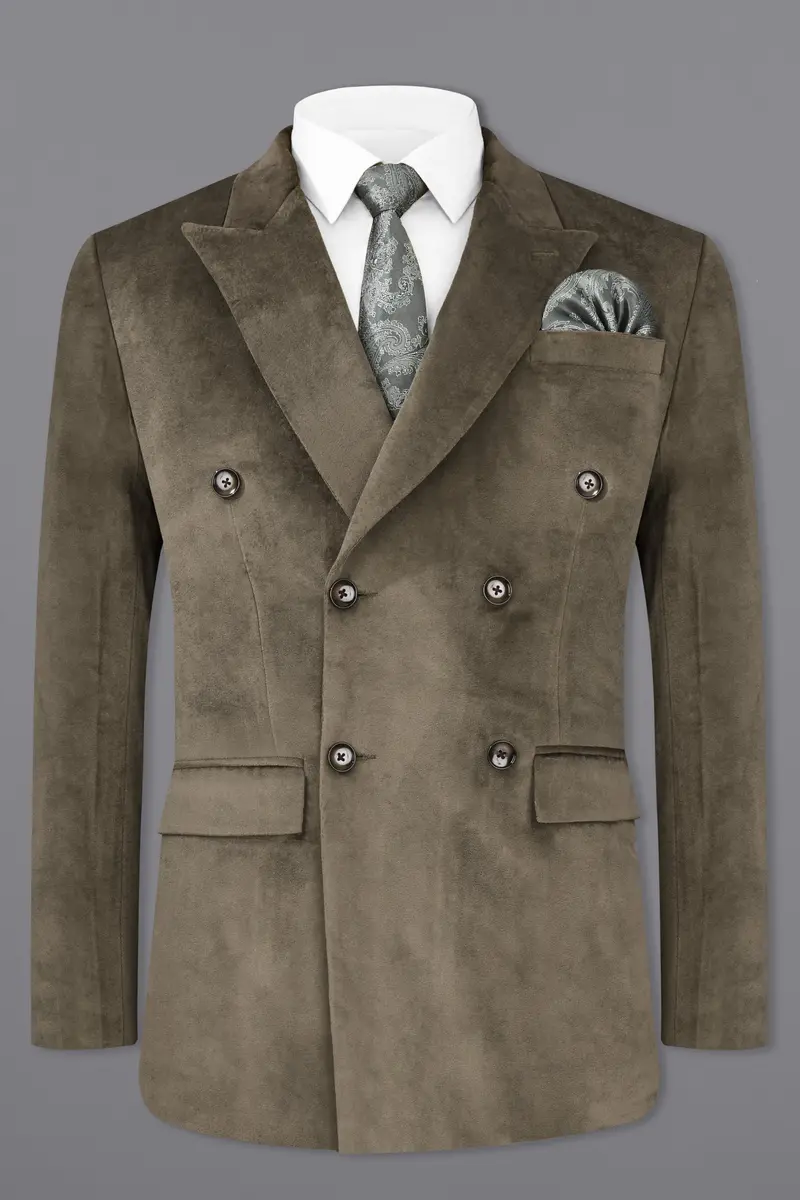 Hemlock Brown Velvet Double-Breasted Designer Blazer 2