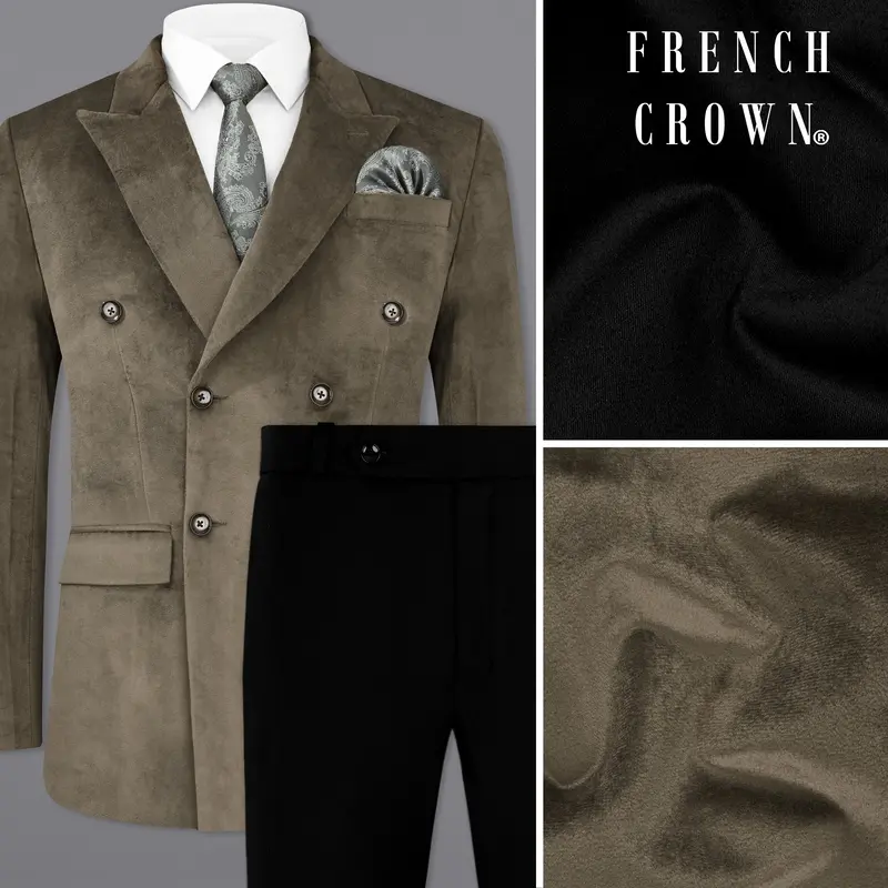 Hemlock Brown Velvet Double-Breasted Designer Suit 1