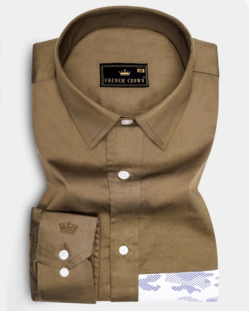 Hemlock Brown With Bright White Stitched Design Super Soft Premium Cotton Designer Shirt. 1