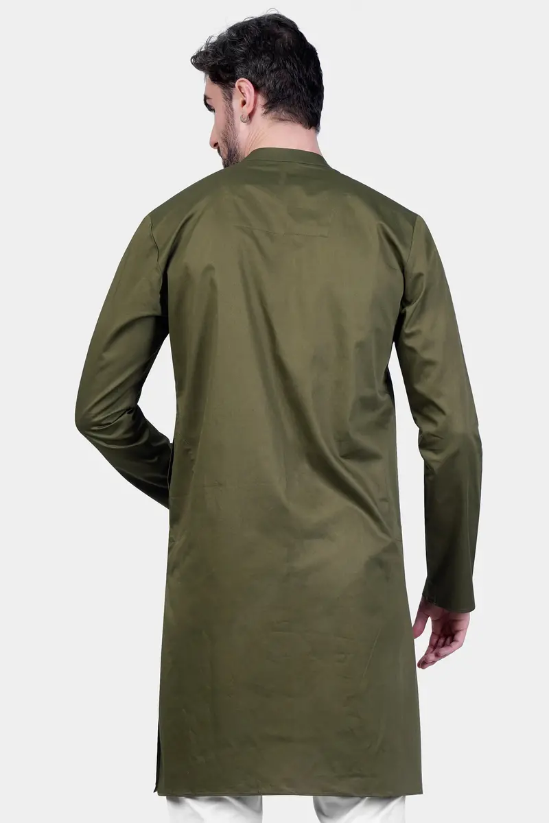 Hemlock Green Alpana Art Hand Painted Subtle Sheen Super Soft Premium Cotton Designer Kurta 7