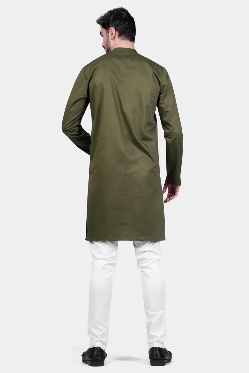 Hemlock Green Alpana Art Hand Painted Subtle Sheen Super Soft Premium Cotton Designer Kurta 9