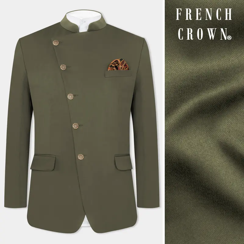 Hemlock Green Premium Cotton Cross Placket Bandhgala Stretchable Traveler Blazer 1
