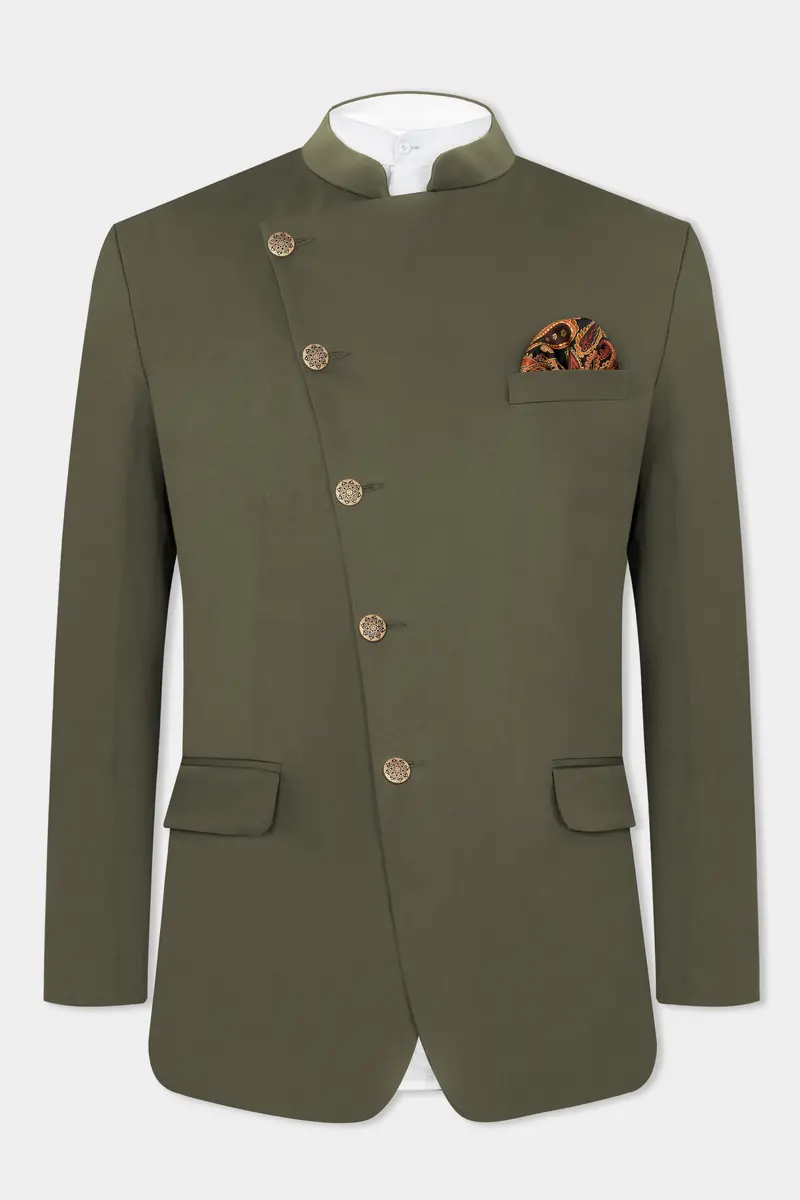 Hemlock Green Premium Cotton Cross Placket Bandhgala Stretchable Traveler Blazer 2