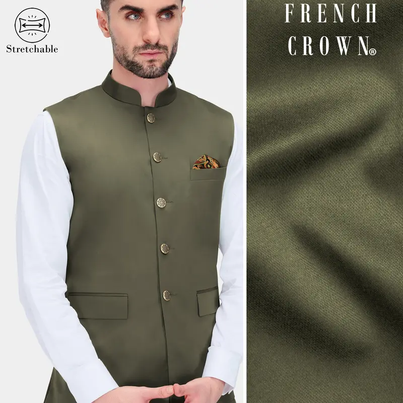 Hemlock Green Premium Cotton Stretchable Traveler Nehru Jacket 1
