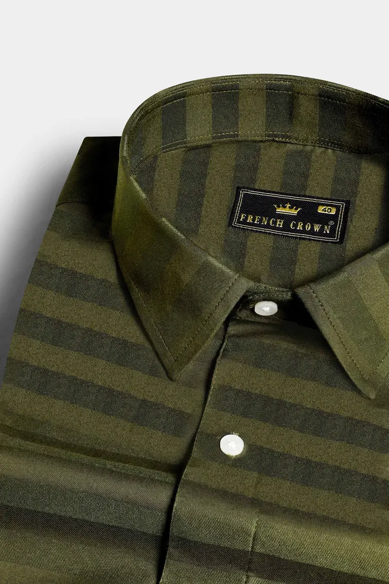 Hemlock Green Striped Dobby Textured Premium Giza Cotton Shirt 1