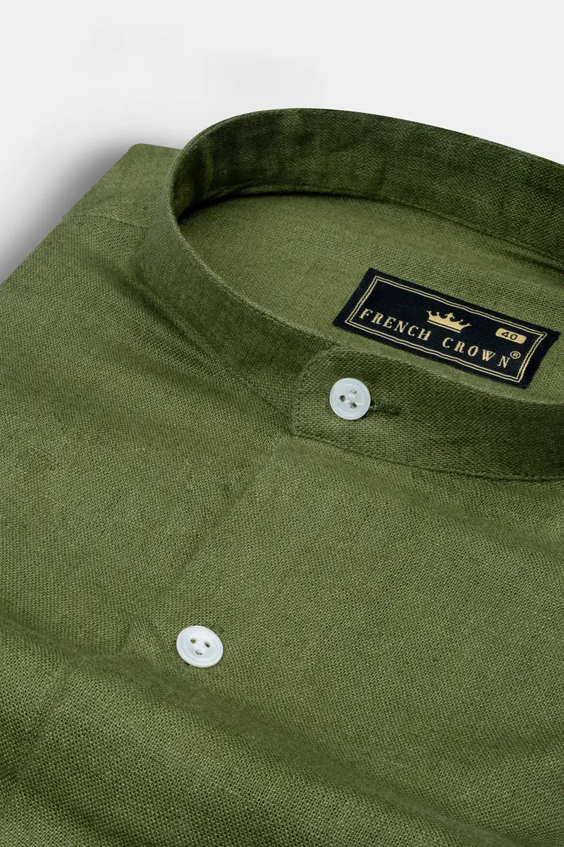Hemlock Green Textured Luxurious Linen Shirt 1
