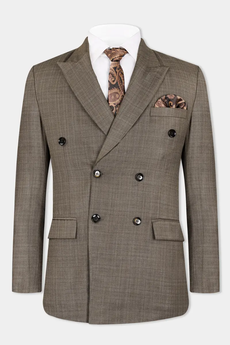 Hemp Brown Checkered Wool Rich Double Breasted Blazer 2