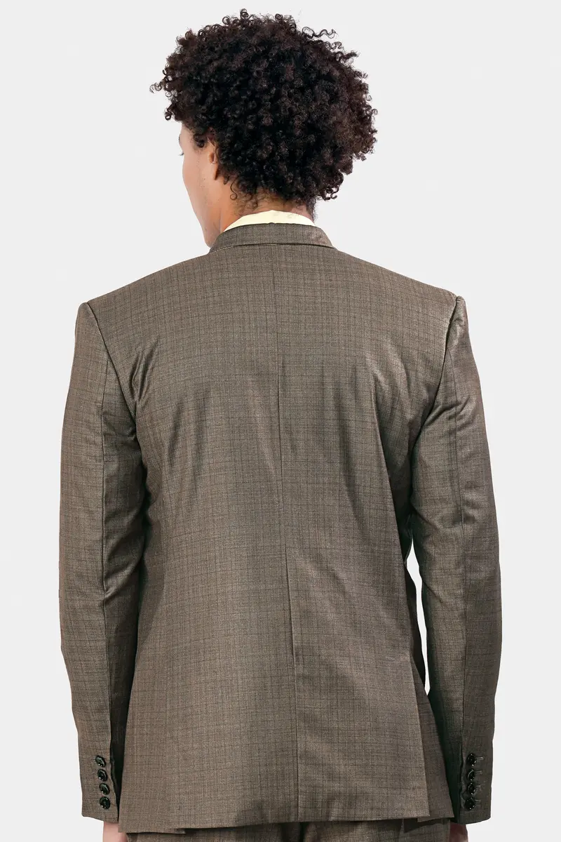 Hemp Brown Checkered Wool Rich Double Breasted Blazer 5