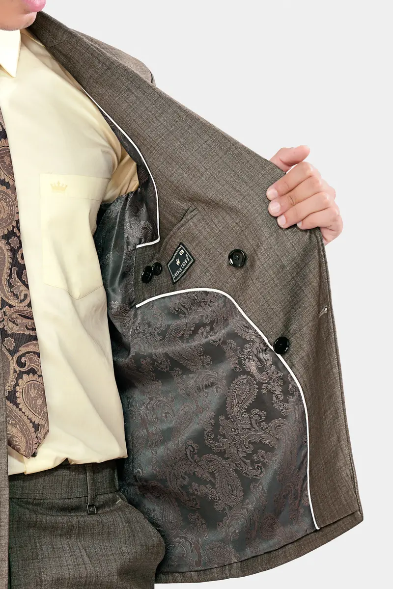 Hemp Brown Checkered Wool Rich Double Breasted Blazer 6